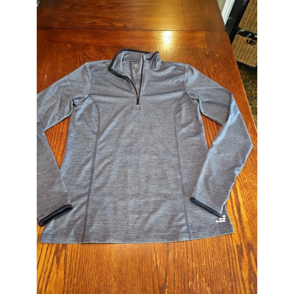 BCG 1/4 Zip Mock Neck pullover Gray Women's M Long Sleeve‎ Thumb Holes (A469)
